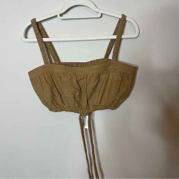 NWT Jonathan Simkhai Clay Washed Linen Ruched Crop Top Large - Picture 9 of 10